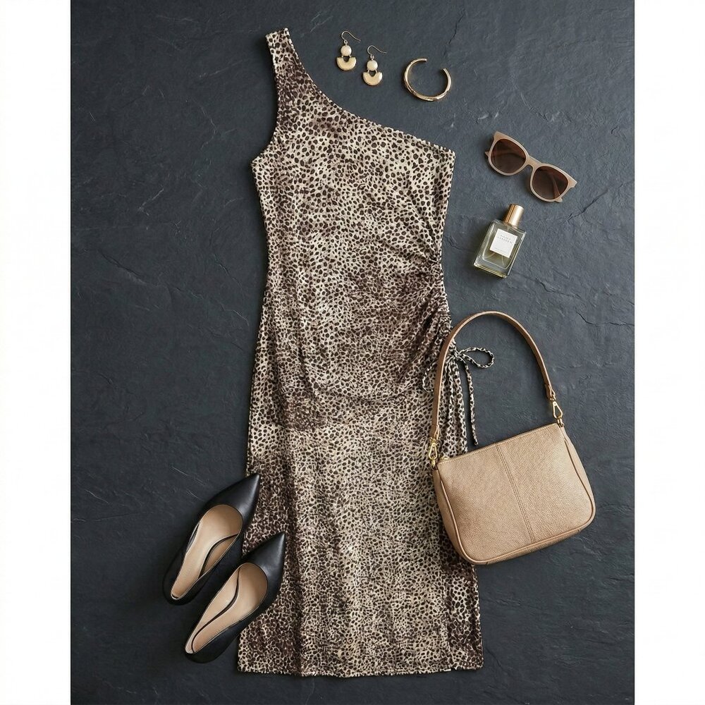Jump Apparel Co. One-Shoulder Leopard Print Maxi Dress
